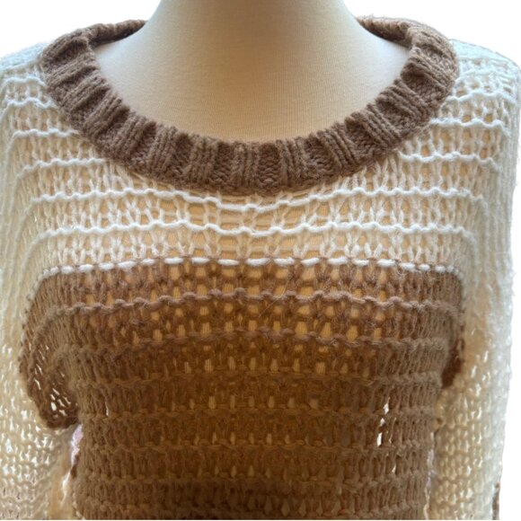 Free People Monaco Cream & Tan Striped Open-Knit Oversized Sweater XS - Picture 5 of 11